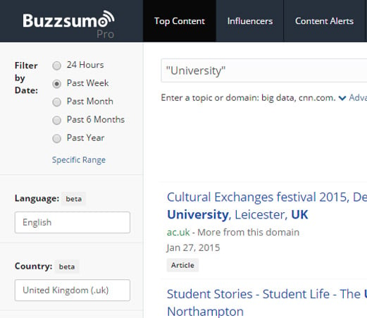Buzzsumo local search example