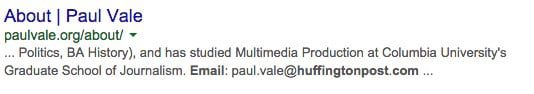 SERP for Paul Vale Huffington Posts email