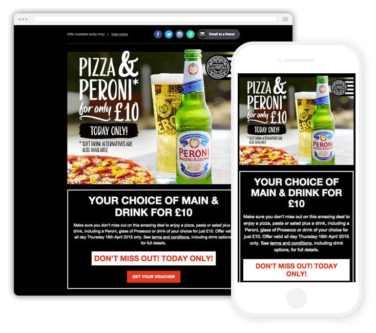 A responsive email campaign from Pizza Express