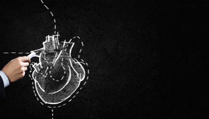 Black and white picture of a heart on chalkboard