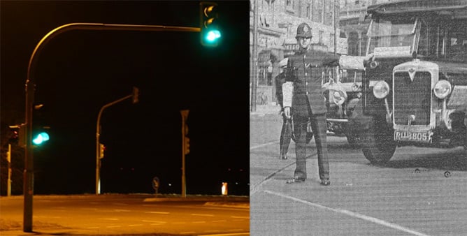 Traffic light versus policeman