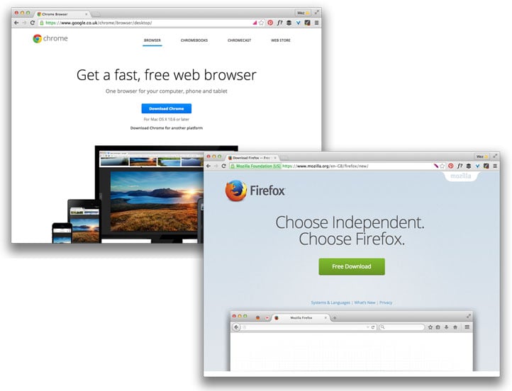 Chrome and Safari home pages