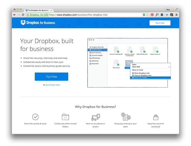 Dropbox website screenshot