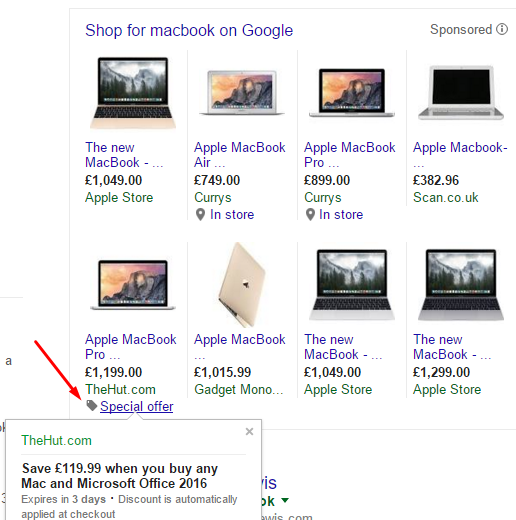 Screenshot of google shopping feed