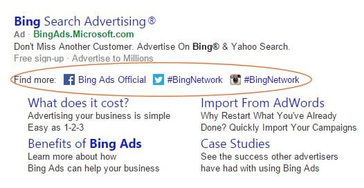 Bing testing social extensions