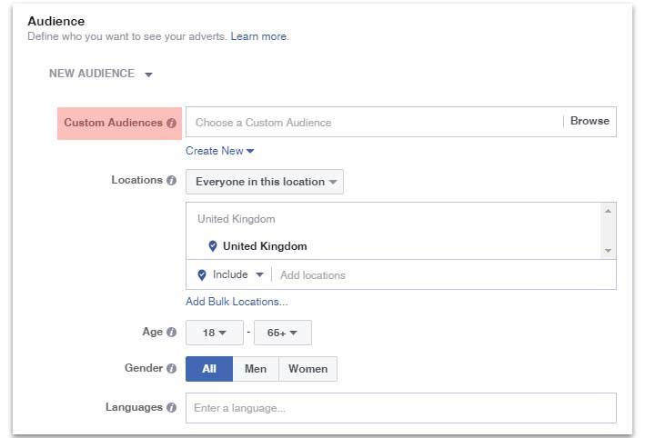 Custom audiences for Facebook advertising