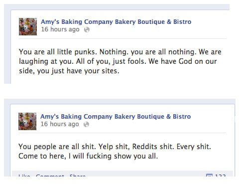 Amy's Baking Company Facebook meltdown