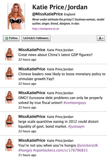 Snickers posts on Katie Price's Twitter