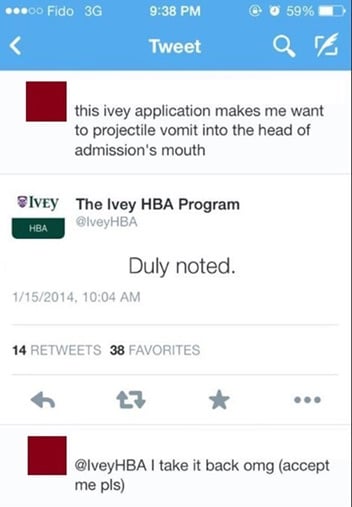 Social media fail - Ivy college admission application