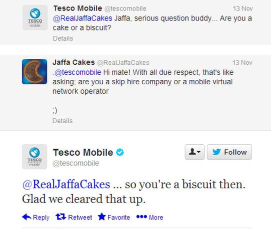 Tesco Mobile and Jaffa Cakes chat