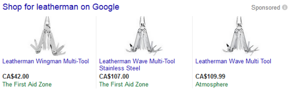 Three leatherman product listing ads