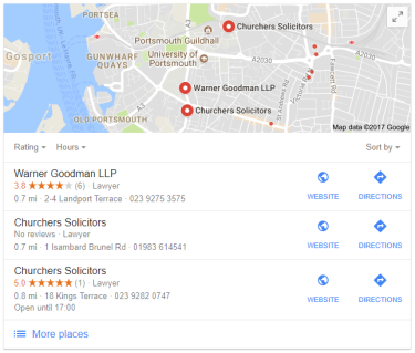 Google Maps results - Portsmouth solicitors