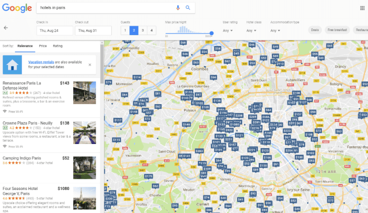Google hotel search
