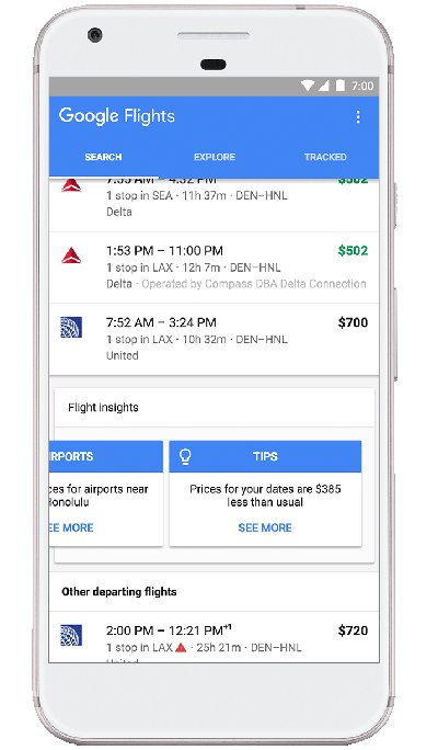 Google travel tips - prices are less than usual
