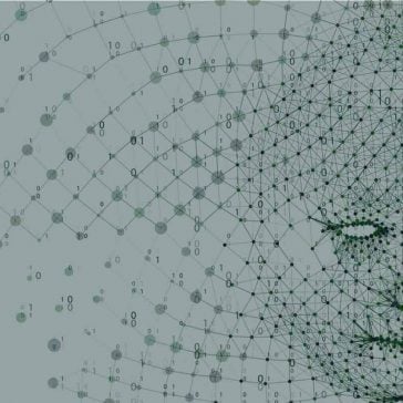 A network of binary data forms a human face