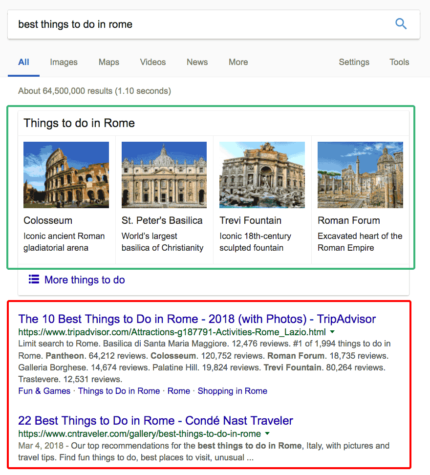 Things to do in Rome Google search result