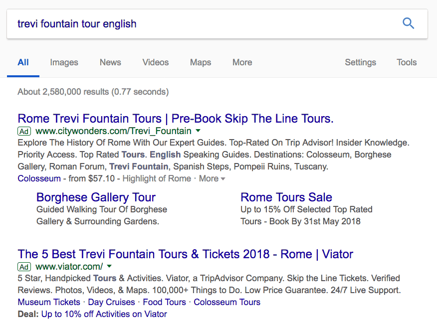 Trevi fountain tour Google search result
