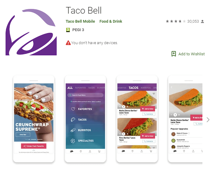 Taco Bell mobile ordering app