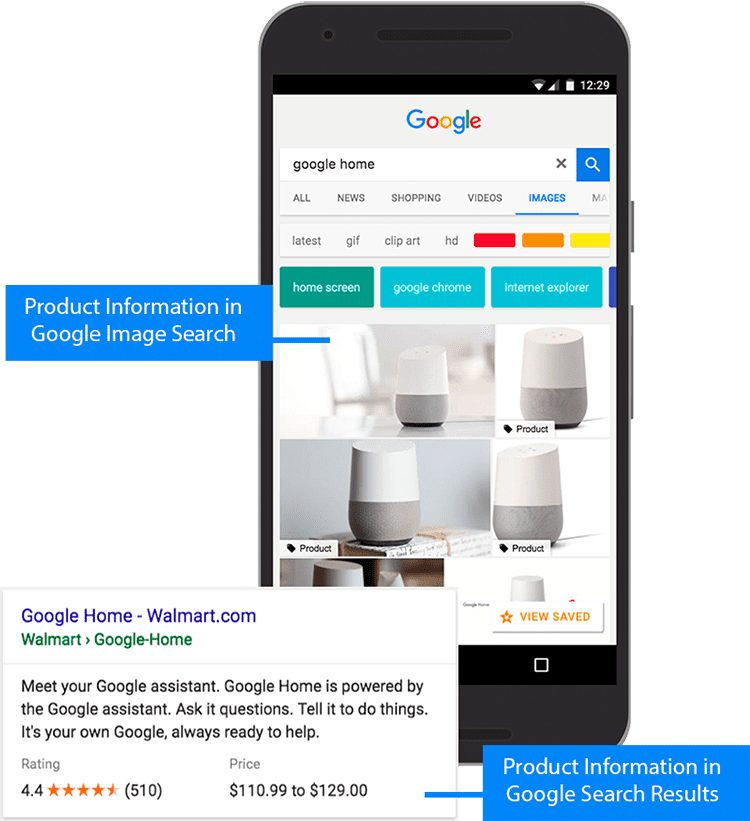 Google home images using structured data to show product info in search results