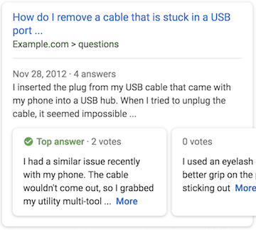Q&A example with answers showing in a carousel