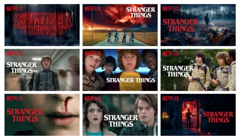Various content images for Stranger Things on Netflix