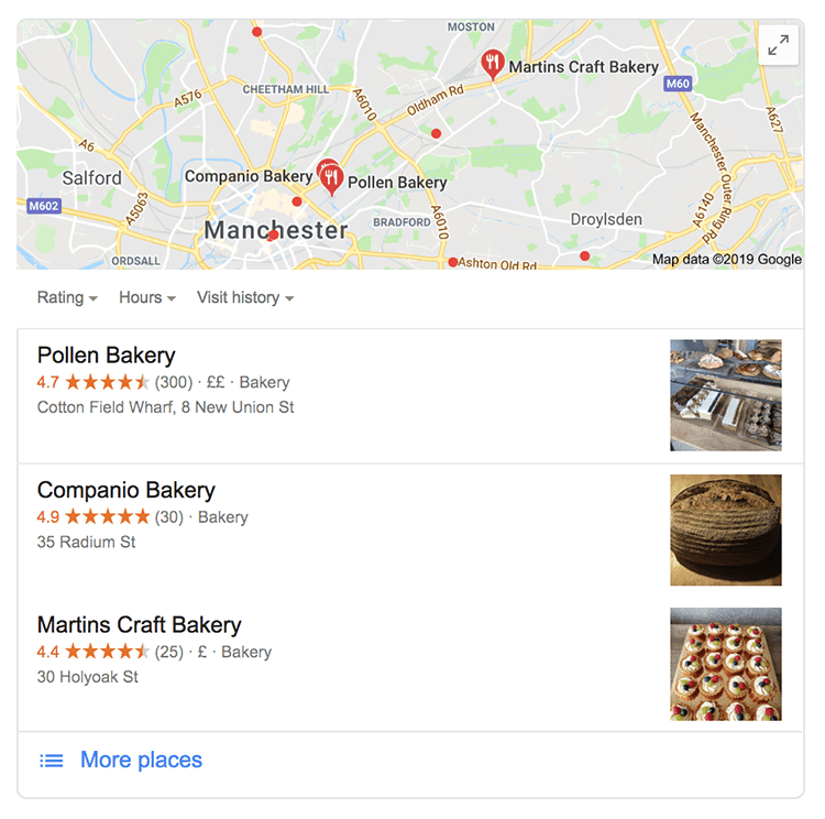 Local search results in Google