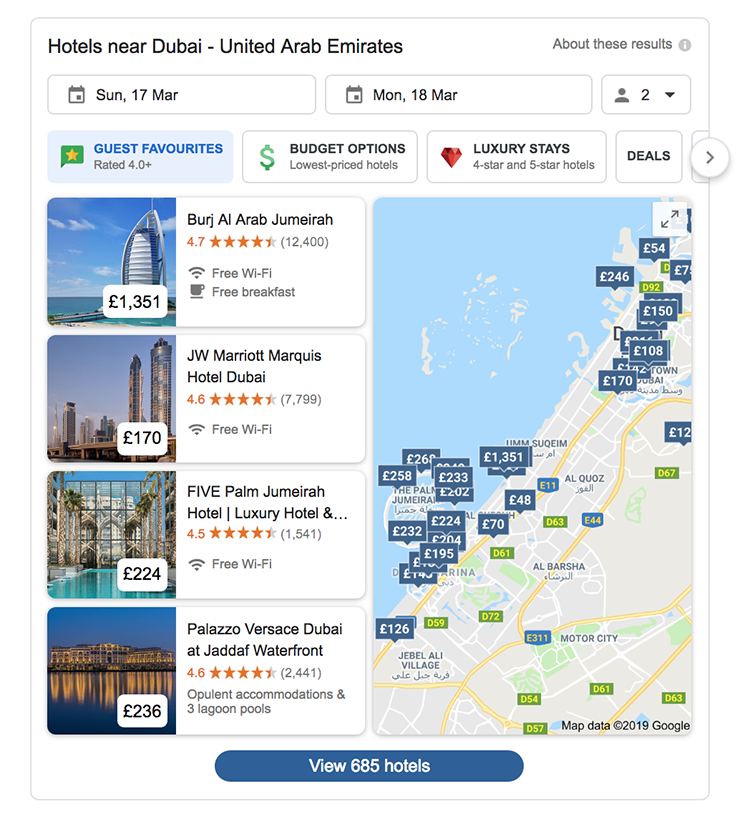 Near me search of hotels near Dubai