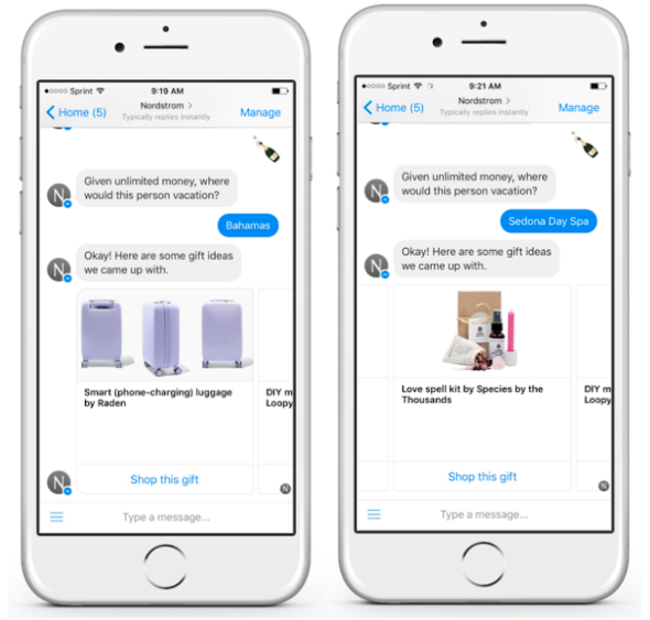 Nordstrom chatbot showing a conversation