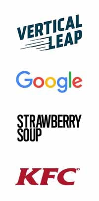 Vertical Leap, Google, Strawberry Soup and KFC logos
