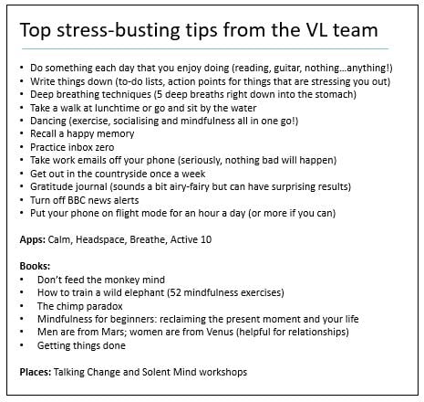 Top stress-busting tips from the Vertical Leap wellbeing session