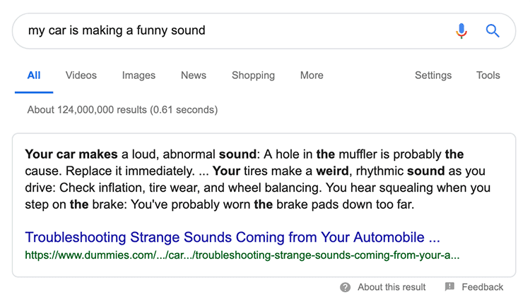 search in google for 'my car is making a funny sound'
