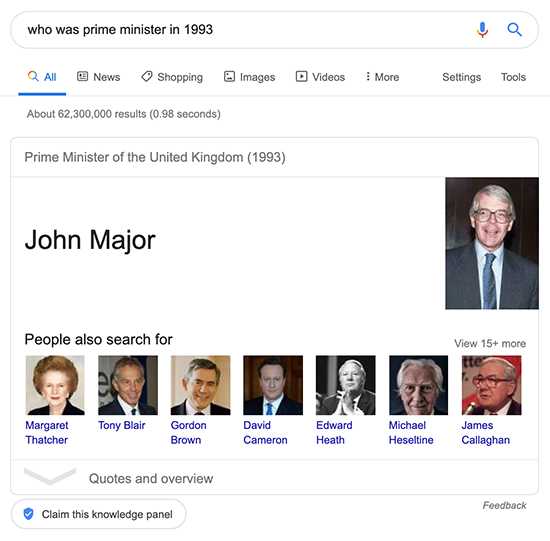 knowledge graph for 'who was prime minister in 1993'