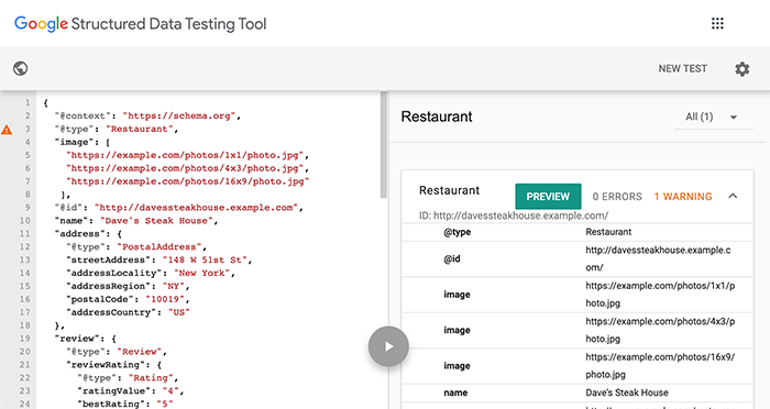 Google's structured data testing tool