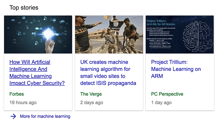 Examples of articles listed in Google carousel