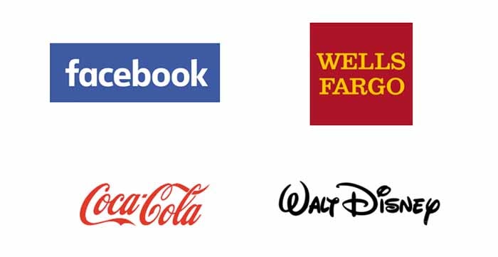 Facebook, Wells Fargo, Coca Cola and Walk Disney logos