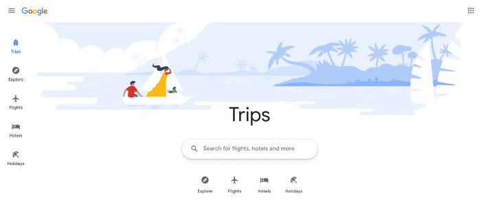 Google Trips homepage