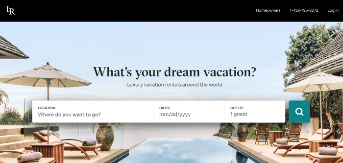 Luxury Retreats homepage