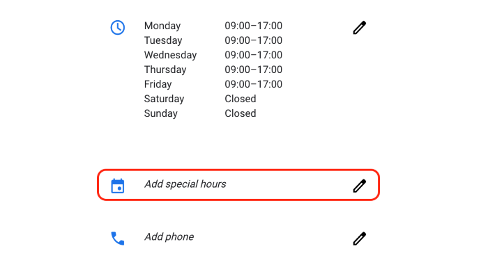 Adding special hours on Google Business Profile