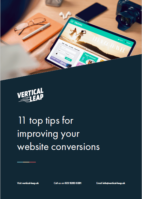 Cover of 11 top tops for improving website conversions guide