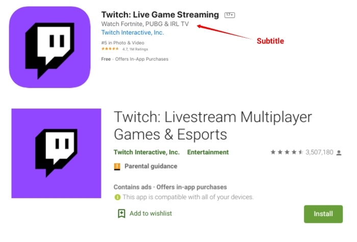 Twitch app listings in iOS app store and Google Play