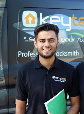Keytek PPC case study header image showing 2 Keytek employees by their van