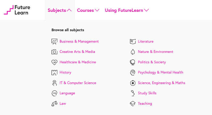 Example of course category page 