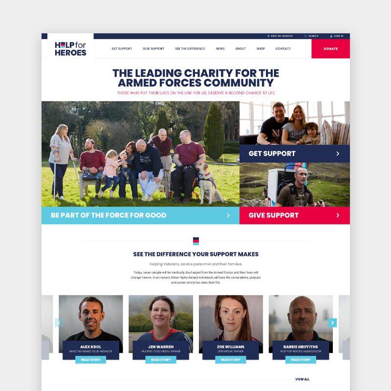 Help For Heroes SEO & PPC case study showing their website homepage