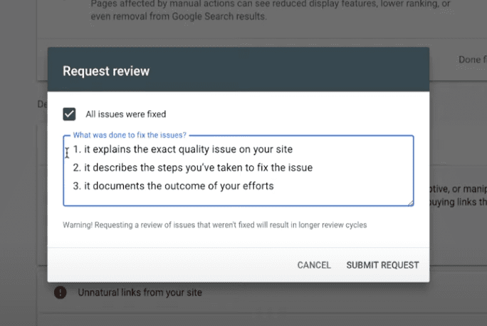 Google penalty review request 