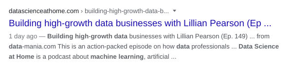 Data science at home podcast as an organic blue link