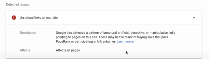 message from Google about penalty