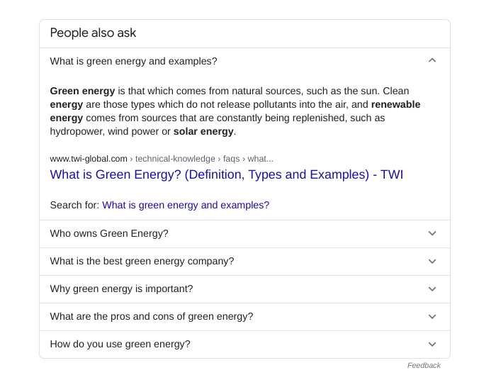 The people also ask results for green energy