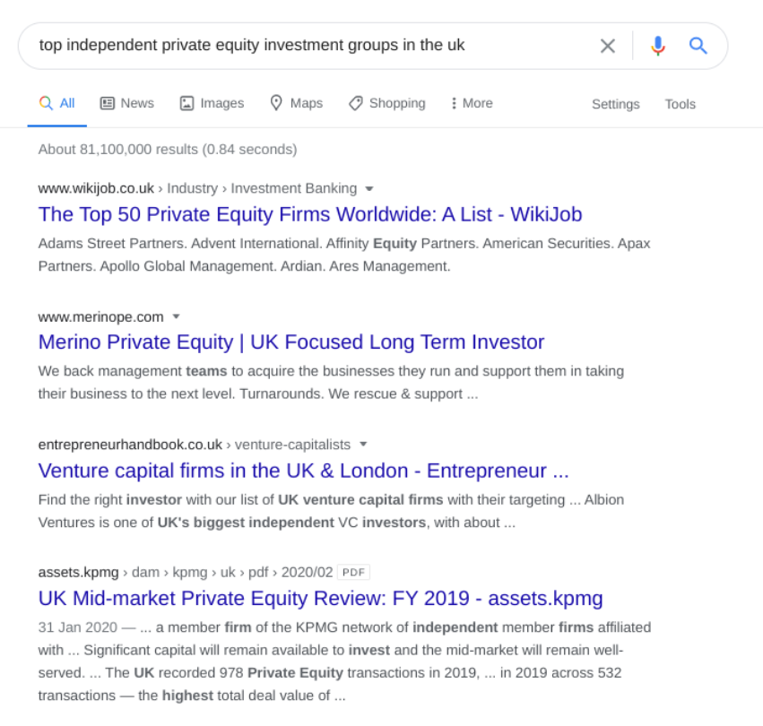 Search results for 'top independent private equity inivestment groups in the UK'