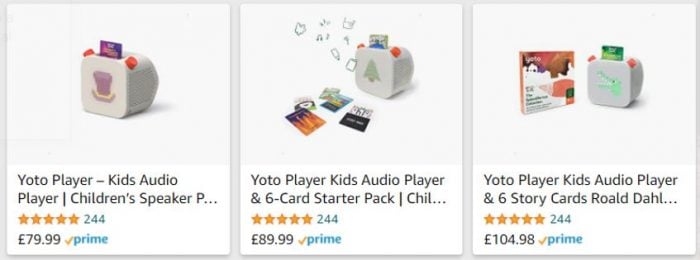 Amazon adverts for Yoto