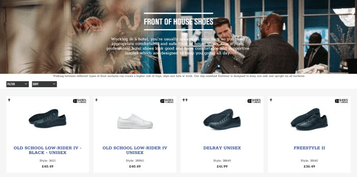 B2B eCommerce website Shoes For Crews search results